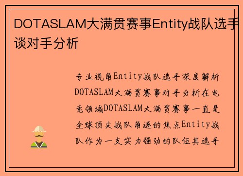 DOTASLAM大满贯赛事Entity战队选手谈对手分析