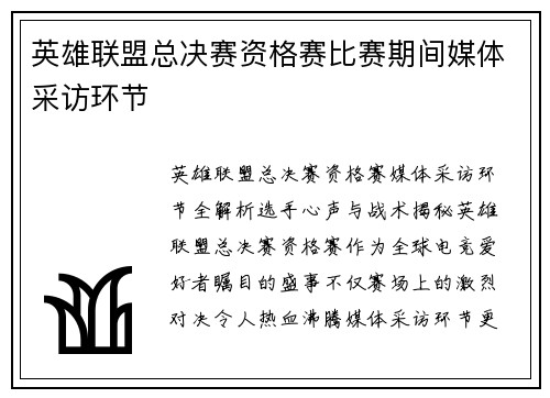 英雄联盟总决赛资格赛比赛期间媒体采访环节