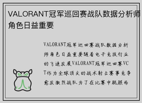 VALORANT冠军巡回赛战队数据分析师角色日益重要